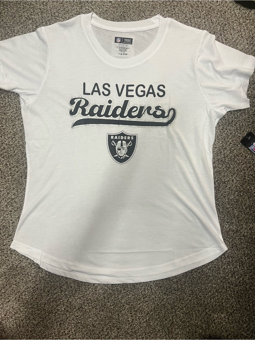 NFL Las Vegas Raiders White and Black Script Logo Tee